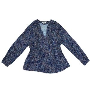 Alme Paris Paisley Blouse Womens XXL 52/54 Long Sleeve Wrap Top Bohemian France